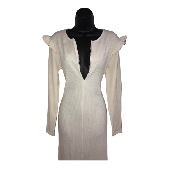 Zara offwhite zip front ruffled shoulder long sleeve sweater dress size large - Picture 13 of 16